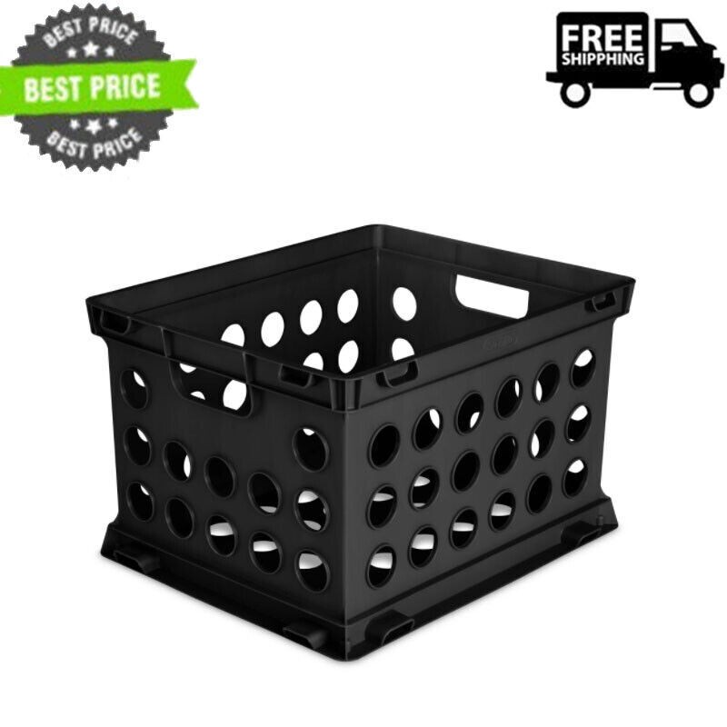 Stackable Plastic File Box Storage Crate Bin Organizer w/Handles for Home 1 Pack-image