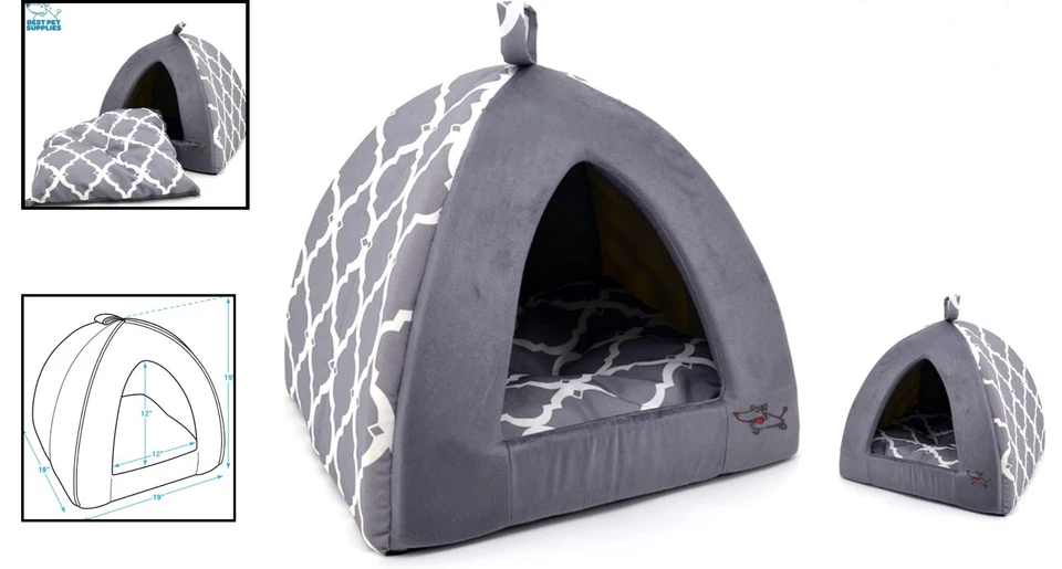 Cozy Gray Lattice Enclosed Pet Tent Bed for Cats & Small Dogs - 19" x 19" - Image 2 of 4