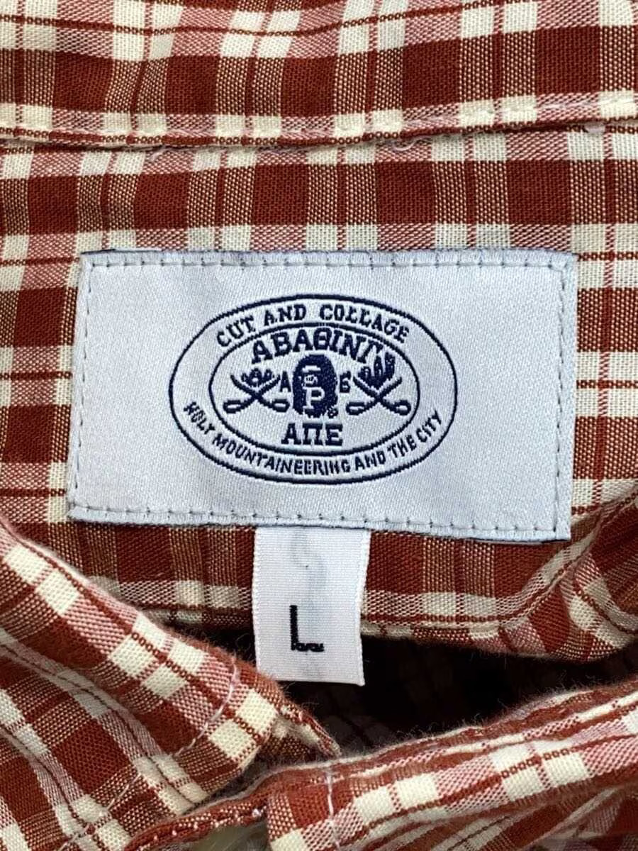 A BATHING APE Long Sleeve Shirt, Size L, Cotton, Brown Check thumbnail 3