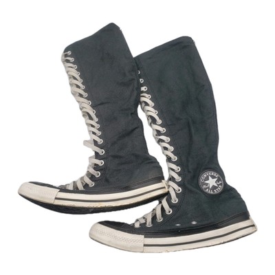 Rare Vtg Converse All Star Black Knee High Sneaker Boots Zipper Back Women 9.5