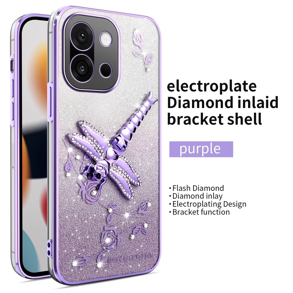 For OnePlus 13T, Fashion Bling Glitter Butterfly Stand Soft Clear Cover Case - Image 3 of 4