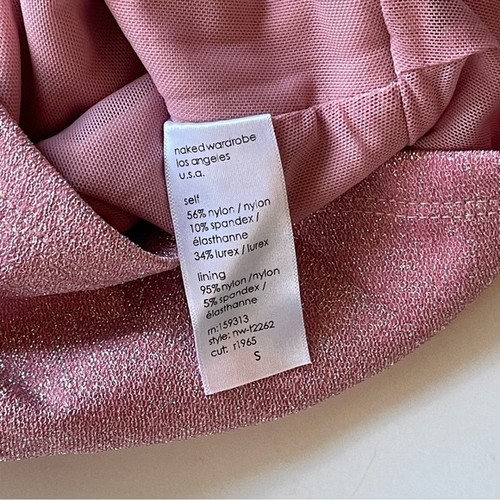Naked Wardrobe Mock Neck Sparkly Pink Long Sleeve Cropped Fitted Top Shirt S - Picture 7 of 7