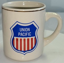 Union Pacific Mug Cream Gold Trim Railroad Logo Ceramic Coffee Cup Vintage