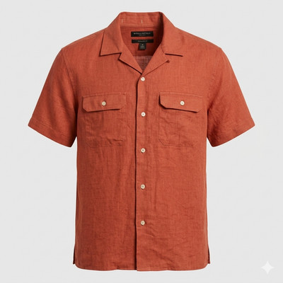 Banana Republic Men's M Standard Fit 100% Linen Short Sleeve Camp Shirt Brick
