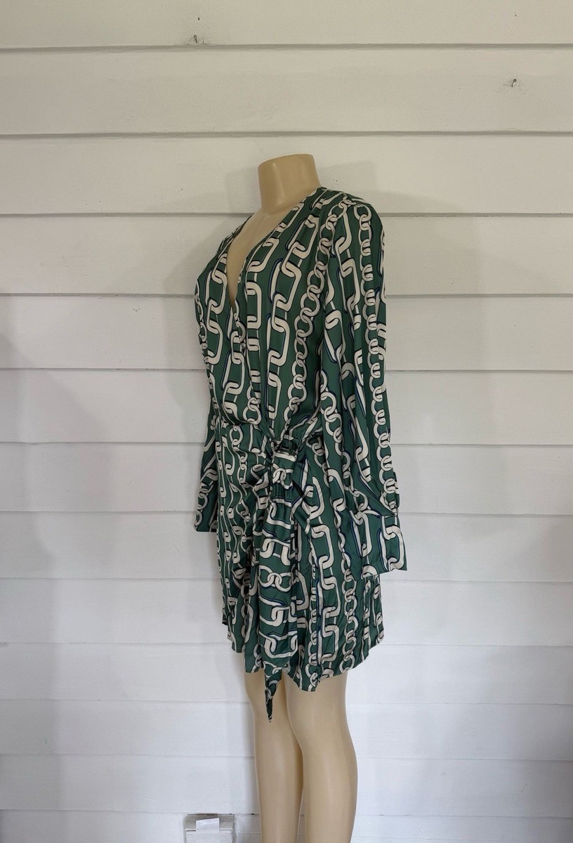 zara green chain dress Zara Green Satin Lingerie Dress Straight neck