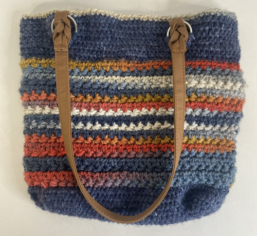 Handmade Crochet Purse - Multicolor with Strap - Button Closure - Inside Pocket