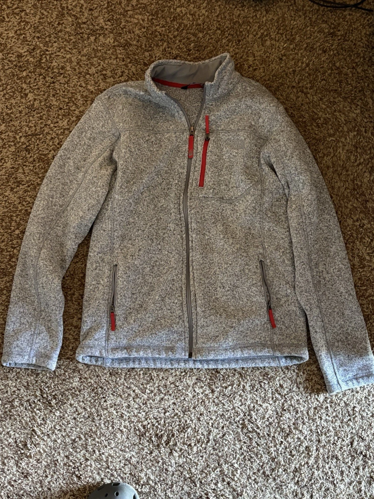 The North Face Boys XL Gray Fleece Full Zip Jacket Red Accents Outdoor