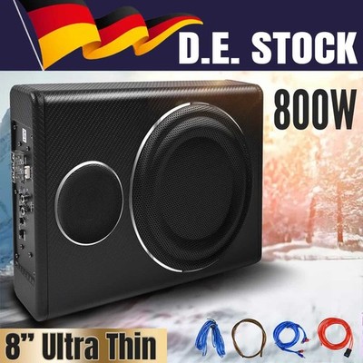 8 Zoll 800W 8 '' 12V Auto Kfz Subwoofer Verstärker Schwarz mit Kabelset Kompakt