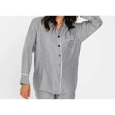 Ettitude Pajama Shirt Womens Medium Gray White Striped 100% Bamboo Lyocell Top