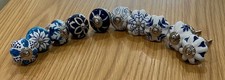 Set Of 10 Blue & White Ceramic Internal Door Knobs, Each Has A Different Design