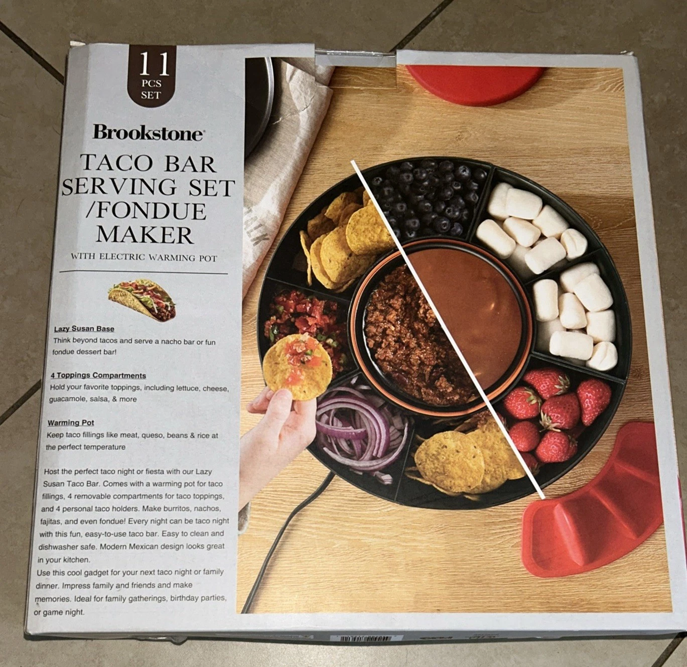 Brookstone 11-piece Fondue Maker Taco Bar Serving Set wElectric Warming Pot NEW
Opens in a new windo