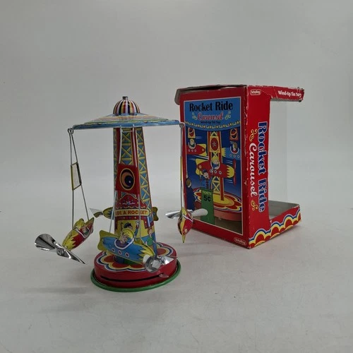 Schylling Wind-Up Tin Toy Rocket Ride Carousel Boxed Working Vintage Collectable