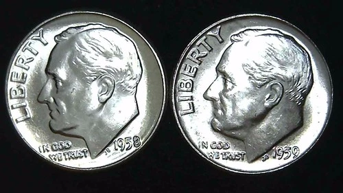 1958 1959-P  10C Roosevelt Dime (2  Coins) BU 90% Silver 26ctt0106-4