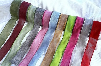 Eleganza LANDSACKLEINEN Hessisches Drahtkantenband 38 mm - 13 Farbtöne & 4 Längen