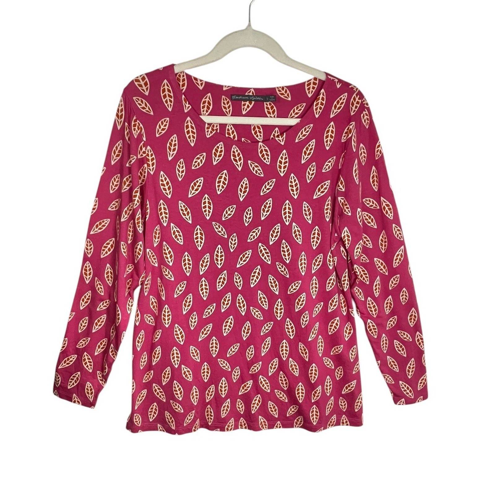 Gudrun Sjoden Pink Organic Cotton Modal Leaf Print Long Sleeve Top Large