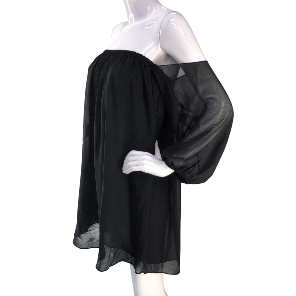 T Bags Los Angeles Mujer Talla S Vestido Gasa Fuera del Hombro Negro Hecho en EE. UU. Foto 4 de 4