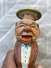 Vintage Mechanical Hand Carved Wood Bottle Stopper/Cork w/Hat