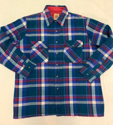 Vintage Windsor Authentic Quilt Lined Flannel Shirt Jacket Teal/Blue/Red Plaid