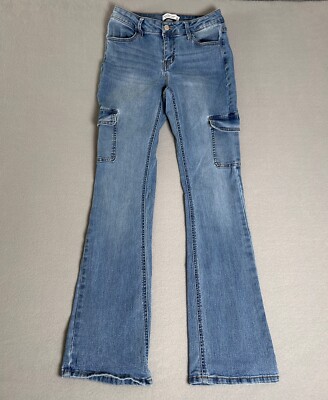 Vanilla Star Jeans Women Size 3 Blue Cargo Bootcut Medium Wash EXCELLENT