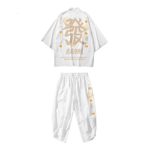 Men Kimono Coat Yukata Outwear Top Pants Trousers Sets Casual Chinese Style - Picture 3 of 15