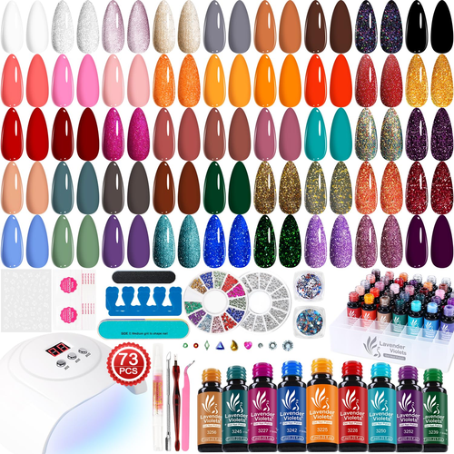 73 Pcs Gel Nail Polish Kit with U V Light, 45 Colors with Nail Primer,Builder Ba