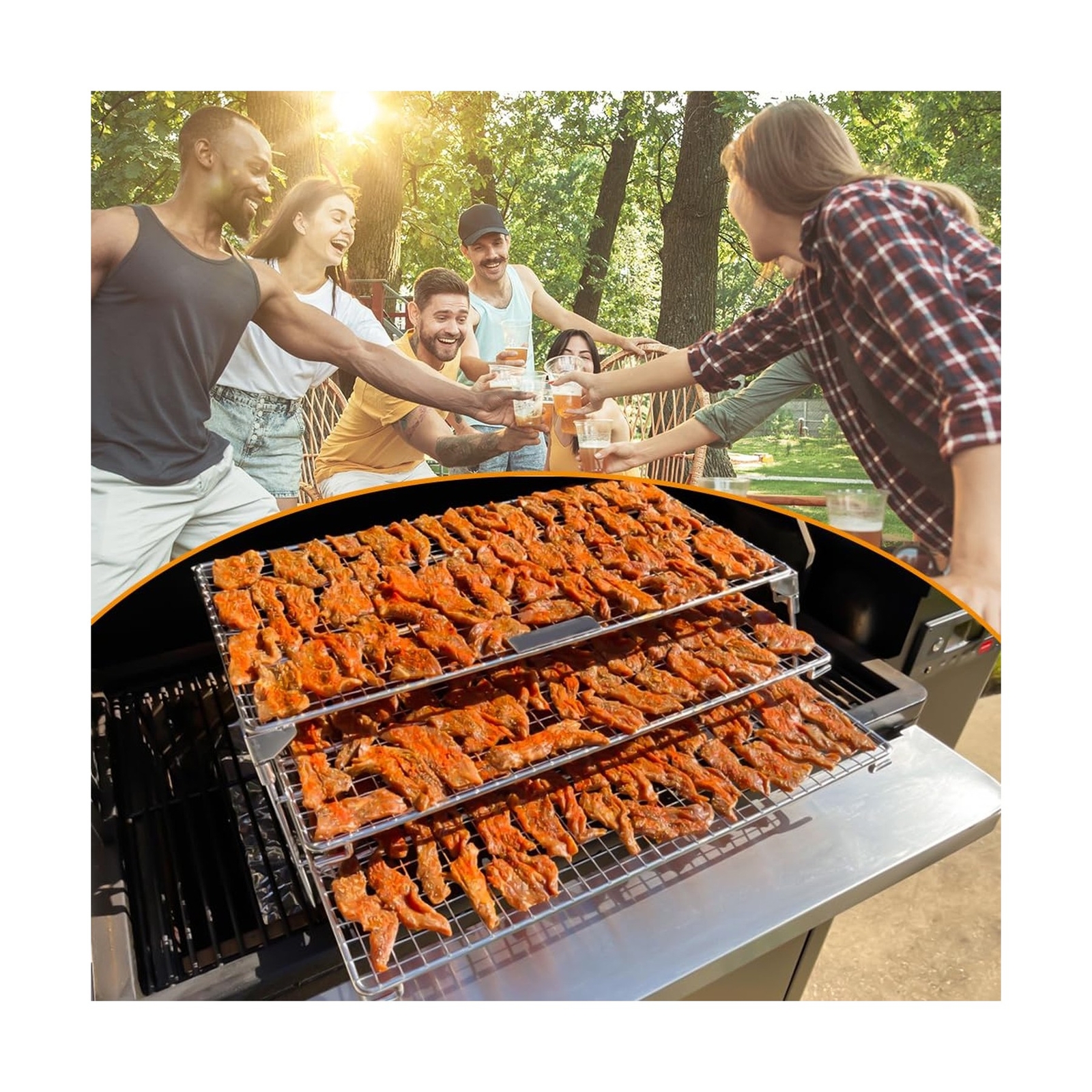 Jerky Racks for Barrel Style Pellet Grills, 21 inch 3 Tiered Foldable Sliding...
