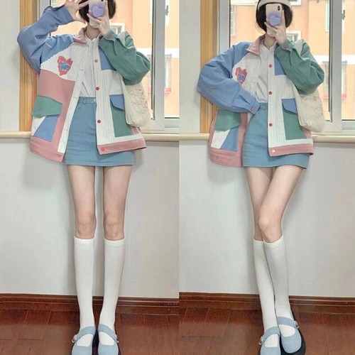 Sweet Girls Womens Baseball Jacket Japanese School Coat College Casual Outwear - Picture 5 of 5