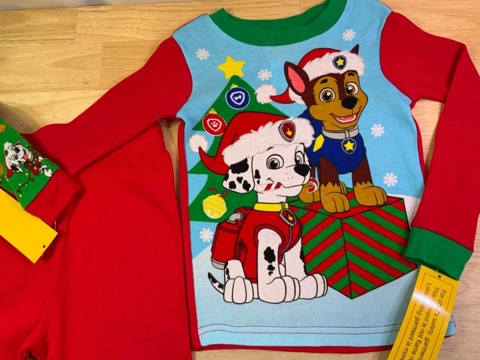 New Boy’s Paw Patrol Christmas PJ Set 2 Pairs hasChase & Marshall in Santa Hats* - Image 2 of 4