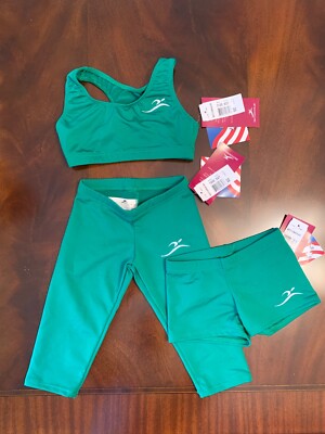 Motionwear cheer, gym, Dance set child small size 4-6 green