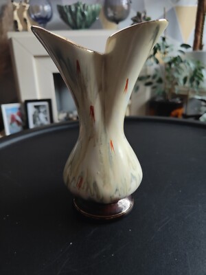 Vintage West German Studio Art Pottery Drip Glaze Double Flute Vase