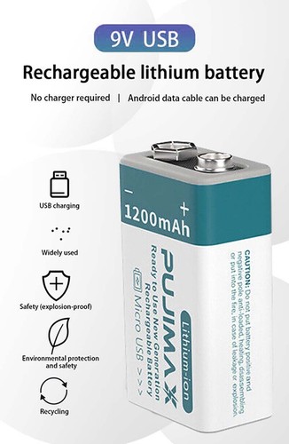 2er-Pack 6F22 9V Wiederaufladbar Akkus Batterien 1200mAh 9Volt Li-ion Batterie - Bild 9 von 10