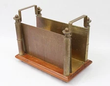Vintage English Arts & Crafts Wood Brass Footed Hollywood Regency Magazine Rack