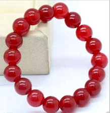 Charming!10mm Natural Red Jade Round Beads Bracelet Bangle 7.5'' AAA