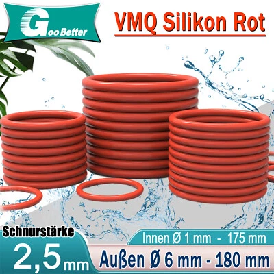 GOO BETTER O-Ring Ø 1-175 mm Schnurstärke 2,5 mm DIN3771 Silikon Dichtring Oring Nullring