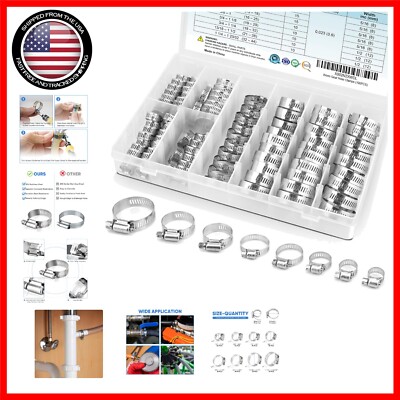 Durable 304 Stainless Steel Hose Clamps Kit - 100PCS for Automotive and Plumbing