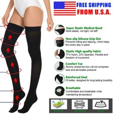 Thigh High Compression Socks Medical Support Stockings for Women Men 20-30mmhg