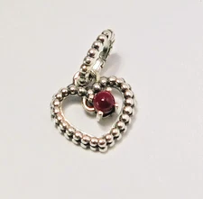 Authentic Pandora Charm, January Dark Red Beaded Heart Dangle  #798854C08