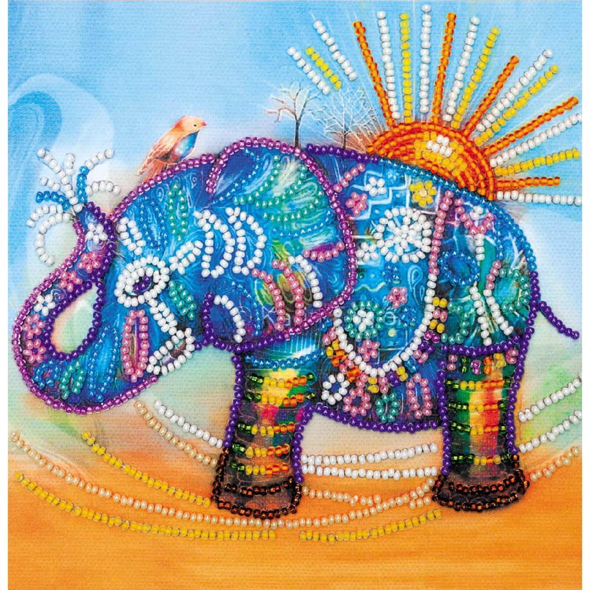 Abris Art stamped bead stitch kit ""Neon elephant"", 15x15cm, DIY
