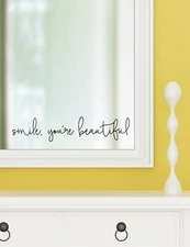 SMILE YOU'RE BEAUTIFUL vinyl wall decal sticker bathroom decor tub home mirror 2