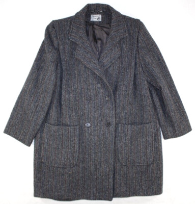 International Scene Coat Women 11/12 Wool Tweed Double Breasted Herringbone Gray