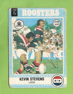 1977  EASTERN SUBURBS ROOSTERS  SIGNED RUGBY LEAGUE CARD  #102 KEVIN STEVENS