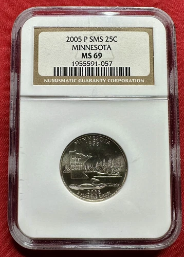 Uncirculated 2005 P SMS 25 Cent State of Minnesota Quarter MS 69 NGC Certified