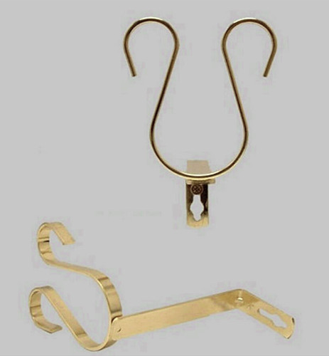 Set 2 Double Gooseneck Swag Drapery Hooks Hook Rosettes Bishop Sleeve Brass Tone