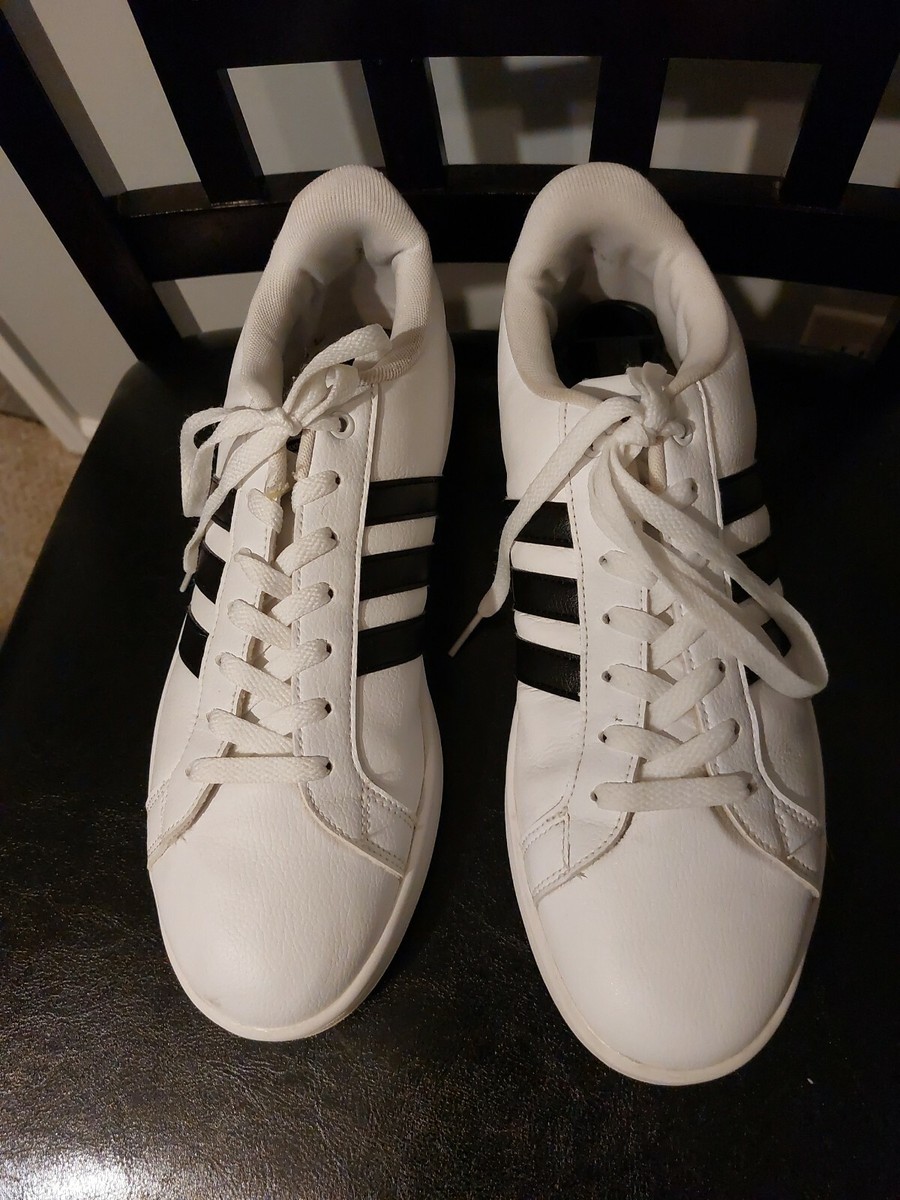 Adidas Men's Cloudfoam Advantage Sneaker White With Black Stripes | eBay