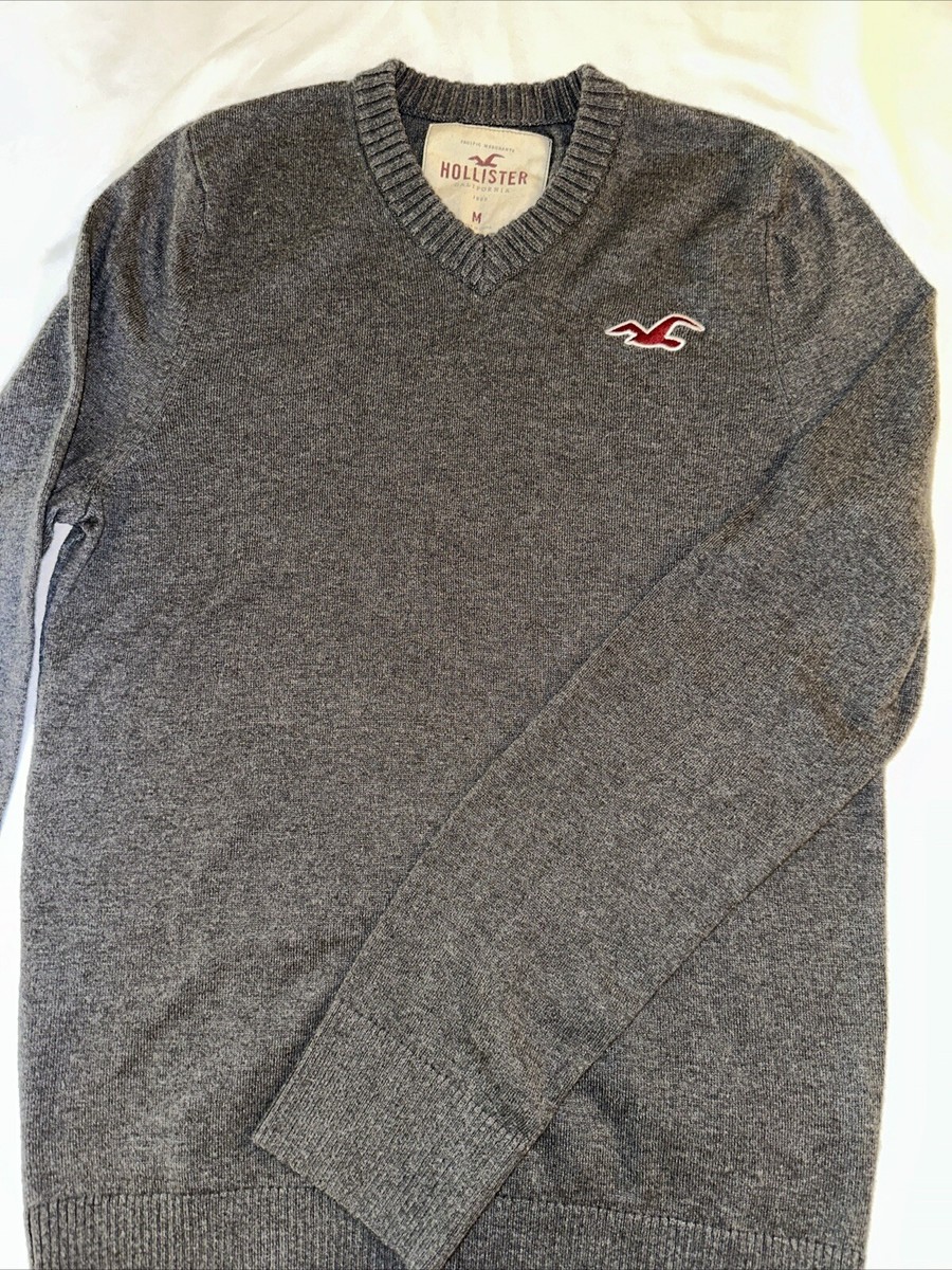 Hollister Mens Wool Blend Sweater Dark Gray V-Neck Long Sleeves