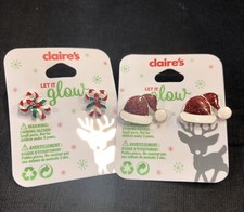 NWT 2 SETS OF Claire's Let It Glow-Christmas Earrings SANTA HAT CANDY CANES