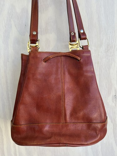 VNTG Joop Chestnut Brown Leather Two Strap Bucket Shoulder Bag Divider & Pockets - Picture 8 of 14