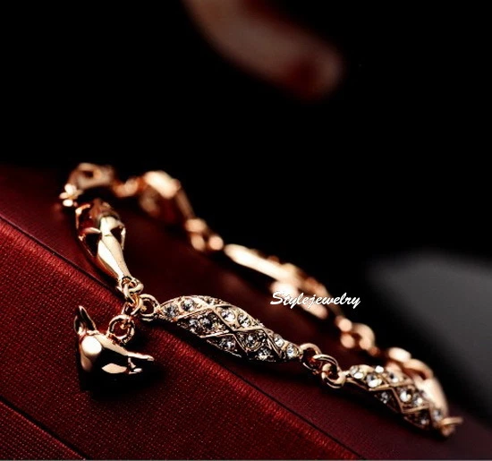 Rose Gold Filled Made with Swarovski Crystal Women Fashion Fox Bracelet T11 - Image 3 of 4