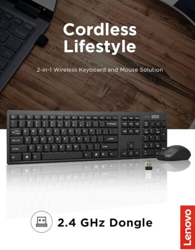 Lenovo Wireless Keyboard and Mouse Cordless Combo Spill Resistant Quiet Keys - Picture 3 of 6