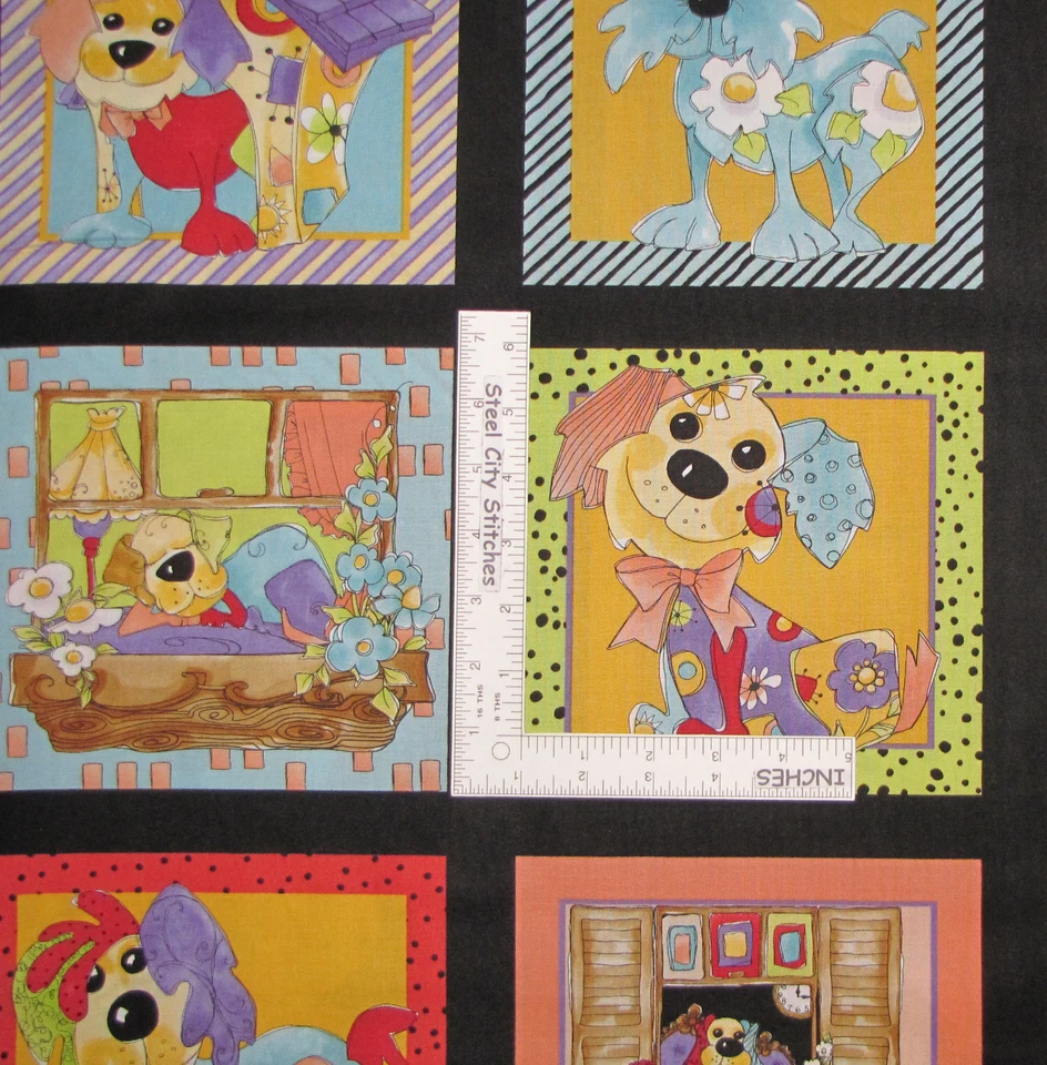 Panel Loralie Joy Perro Cachorro Perros Tela Algodón Negro Diseños Loralie 24"X44" Foto 3 de 3